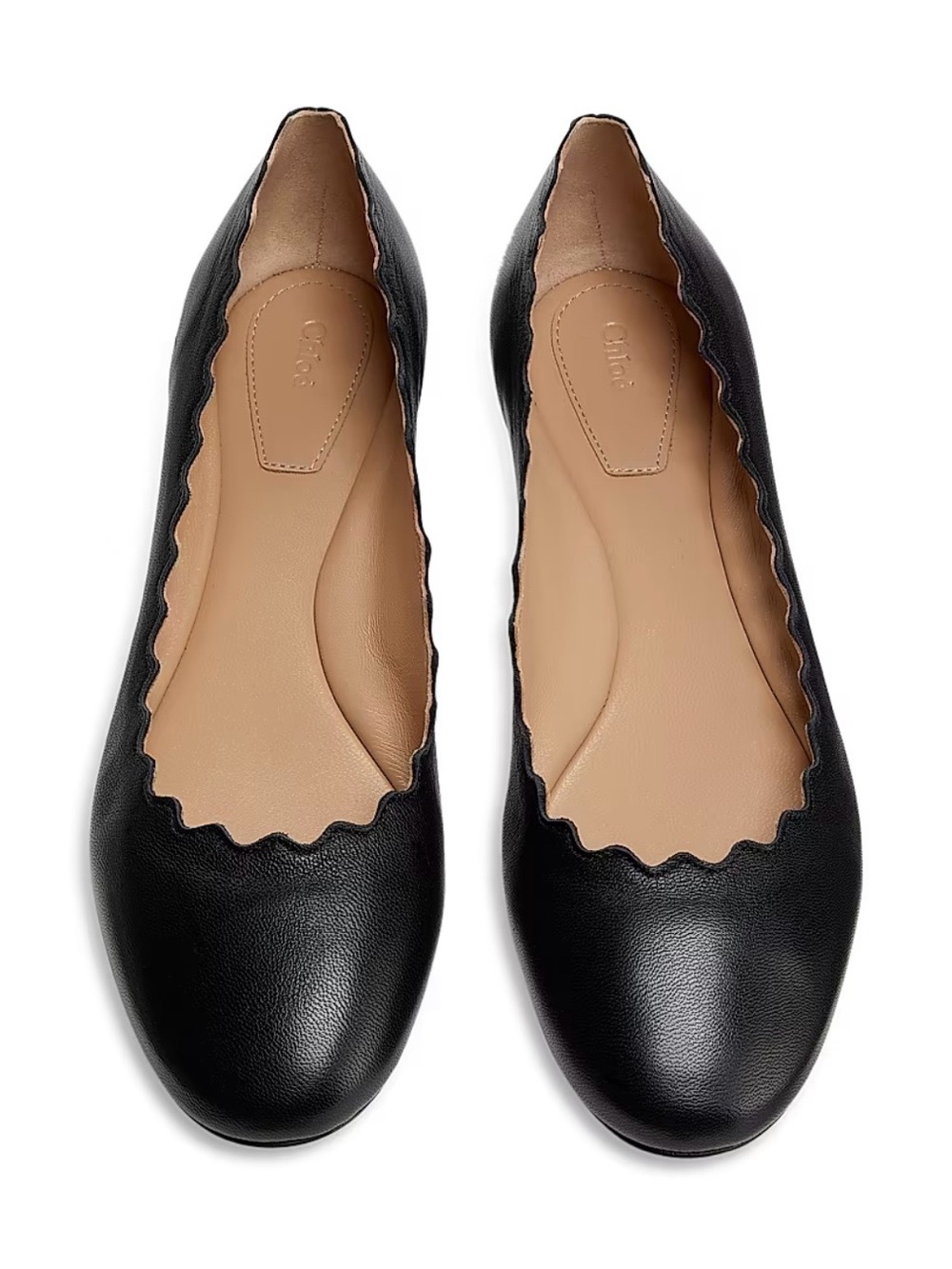 Chloé Black Scalloped Leather Ballet Flats